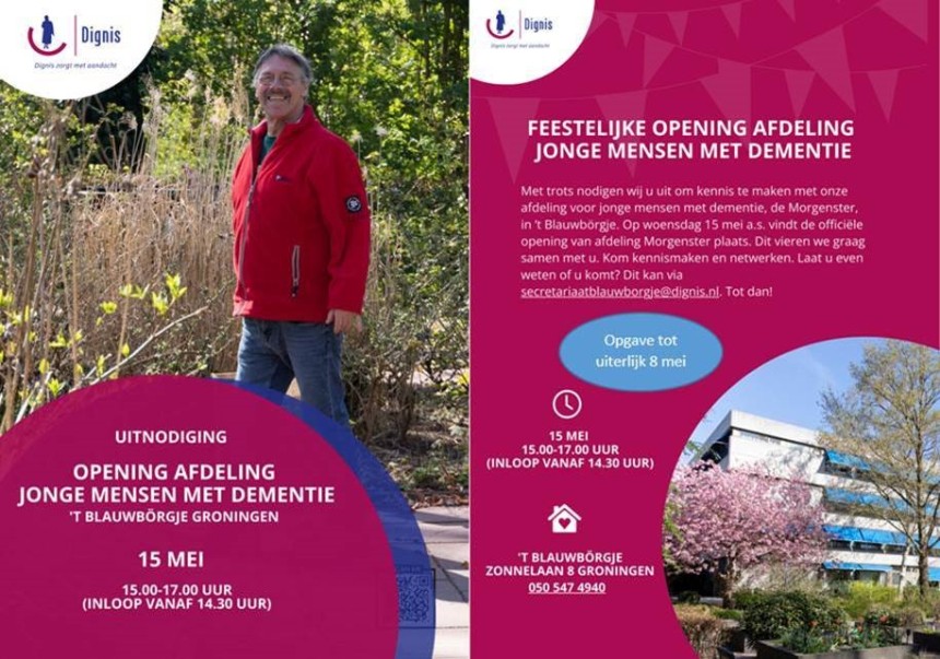 Uitnodiging Opening afdeling voor Jonge Mensen met Dementie De Morgenster - 't Blauwbörgje op 15 mei 2024